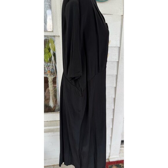 Antique 30's Black Rayon Maternity Dress AS IS TLC Size L - Picture 9 of 16